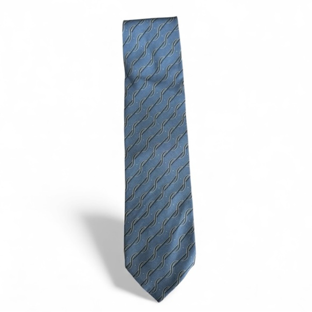 Armani Collezioni Men’s Silk Tie NWT Blue Wave Pattern Made in Italy Necktie‎